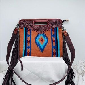 American Darling Saddle Blanket Fringe Handbag With Long Belt Stap